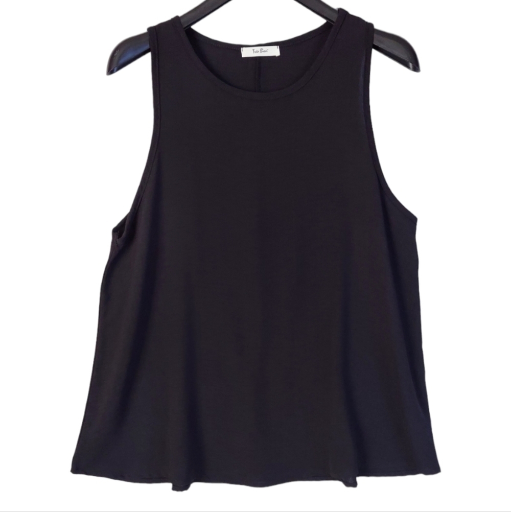 Tres Bien Womens Linen Tank Top Size XL Black Round Neck Sleeveless Pullover New